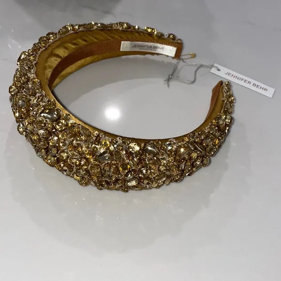 JENNIFER BEHR Gold Leather Maximalist Bohemian Chic Romantic Poetcore Headband Chereen Headband -- Black Gold – Jennifer Behr LLC main image 4